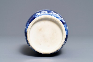 A Chinese blue and white rouleau vase with qilins, Kangxi