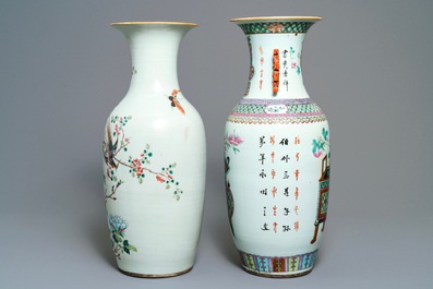 Deux vases en porcelaine de Chine famille rose, 19&egrave;me