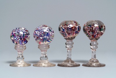 Ten glass paperweights and candlesticks, France, 18/19th C.