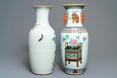 Deux vases en porcelaine de Chine famille rose, 19&egrave;me