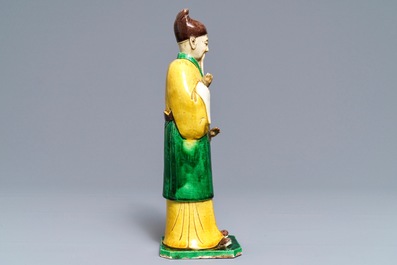 A Chinese verte biscuit figure of a sage, Kangxi