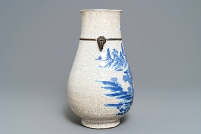 A Chinese Nanking crackle-glazed blue and white hu vase, 19th C.