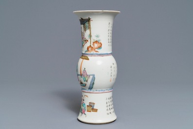 A Chinese famille rose 'rice production' vase, Kangxi mark, 19th C.