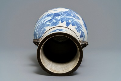 A Chinese Nanking crackle-glazed blue and white hu vase, 19th C.