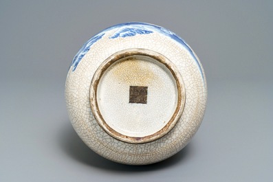 A Chinese Nanking crackle-glazed blue and white hu vase, 19th C.