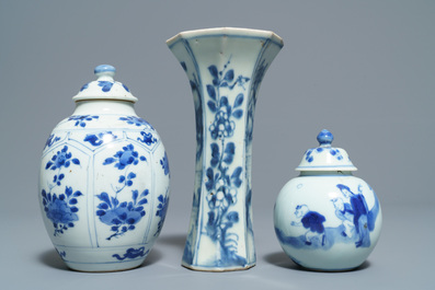 Five Chinese blue and white vases, Kangxi