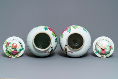 Four Chinese qianjiang cai vases with birds and flowers, 19/20th C.