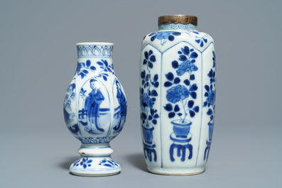 Five Chinese blue and white vases, Kangxi