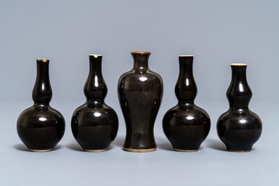 A Chinese monochrome black five-piece miniature garniture, Kangxi