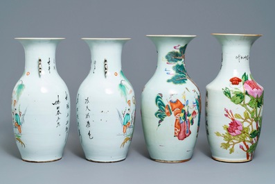 Quatre vases en porcelaine de Chine famille rose, 19/20&egrave;me