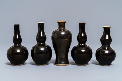 A Chinese monochrome black five-piece miniature garniture, Kangxi