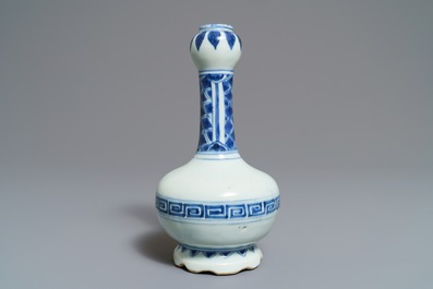 Two Chinese blue and white vases and a brush rest, Wanli/Kangxi