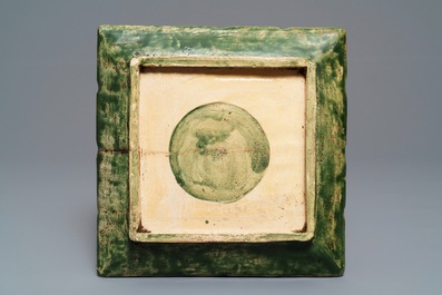 A Japanese green and yellow-glazed square 'Gennai' dish with the map of Japan, Meiji, 19th C.