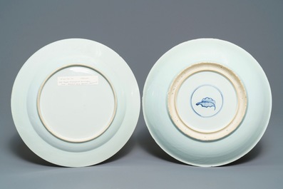 A Chinese blue and white 'Master of the Rock' dish and a famille verte dish, Kangxi