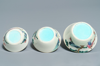 Nine Chinese famille rose bowls, 19th C.