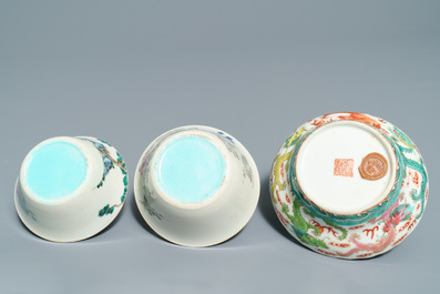 Nine Chinese famille rose bowls, 19th C.