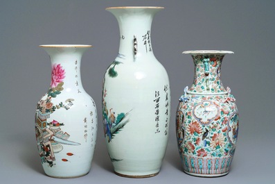 Trois vases en porcelaine de Chine famille rose et qianjiang cai, 19/20&egrave;me