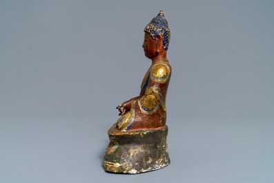 Un mod&egrave;le de Bouddha Bhaisajyaguru en bronze polychrom&eacute;, Sino-Tibet, 17/18&egrave;me