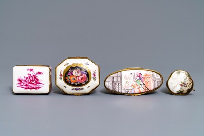 Five porcelain and enamel snuff boxes, Germany and France, 18/19th C.