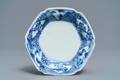 A Chinese blue and white Yixing-style teapot and an anhua-decorated plate, Tianqi and Kangxi