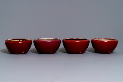 Four Chinese sang de boeuf alms bowls, 19/20th C.