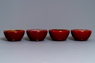 Four Chinese sang de boeuf alms bowls, 19/20th C.