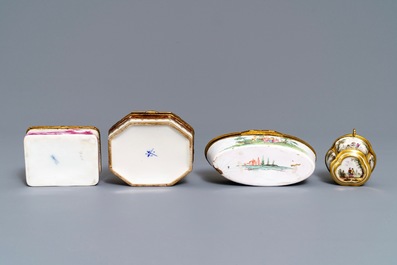 Five porcelain and enamel snuff boxes, Germany and France, 18/19th C.