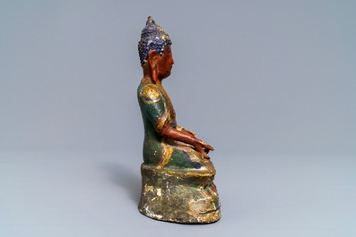 A Sino-Tibetan painted bronze figure of Buddha Bhaisajyaguru, 17/18th C.