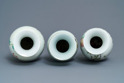 Three Chinese famille rose vases, 19/20th C.