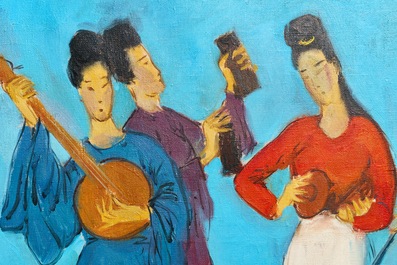 Sadji (Sha Qi, Sha Yinnian) (1914-2005): Quatre musiciennes chinoises, huile sur toile