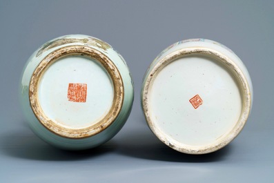 Deux vases en porcelaine de Chine qianjiang cai, 19/20&egrave;me