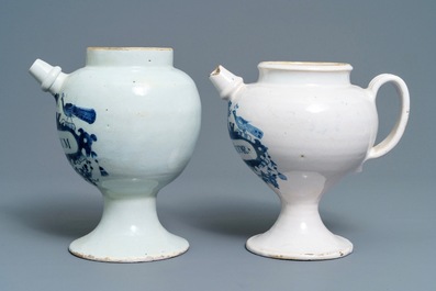 Two Dutch Delft blue and white pharmacy wet drug jars, 18th C.