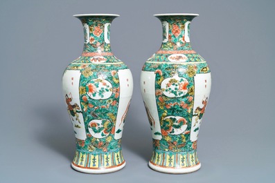 A pair of Chinese famille verte vases, 19th C.