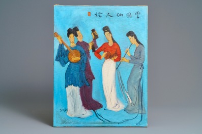 Sadji (Sha Qi, Sha Yinnian) (1914-2005): Vier Chinese muzikantes, olie op doek