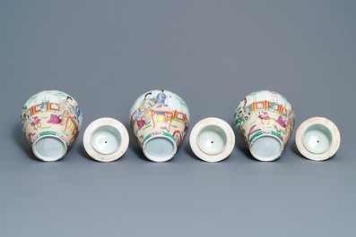 A Bayeux famille rose-style five-piece chinoiserie garniture, France, 19th C.