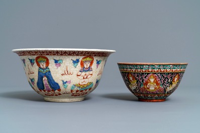 Five Chinese Thai market Bencharong-style bowls, 19th C.