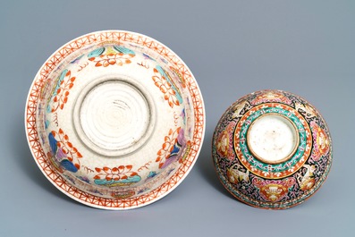 Five Chinese Thai market Bencharong-style bowls, 19th C.