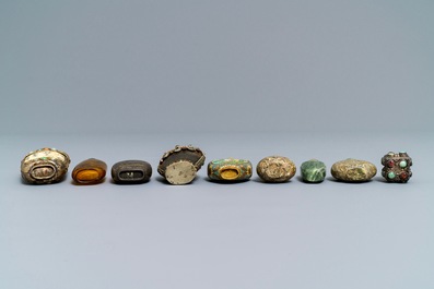 Nine various Chinese silver, glass and hardstone snuff bottles, 19/20th C.