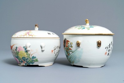 Deux bols couverts en porcelaine de Chine qianjiang cai, 19/20&egrave;me