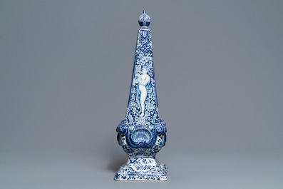 A large Dutch Delft blue and white obelisk, 17/18th C.