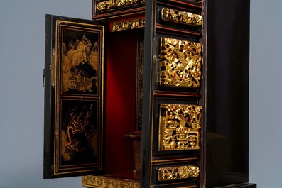 A Chinese Peranakan or Straits market gilded and lacquered altar cabinet, 19th C.