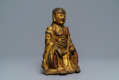 Une figure de Zhenwu en bronze dor&eacute; et laqu&eacute;, Chine, Ming