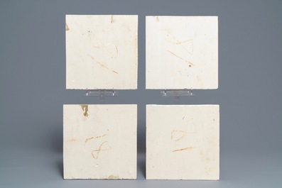 Four square Chinese qianjiang cai landscape plaques, 20th C.