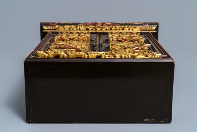 A Chinese Peranakan or Straits market gilded and lacquered altar cabinet, 19th C.