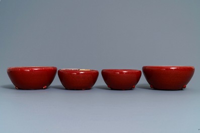 Four Chinese sang de boeuf alms bowls, 19/20th C.