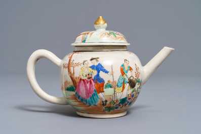 A fine Chinese famille rose 'European subject' teapot and cover, Qianlong
