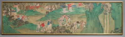 Trois peintures chinoises sur textile: 'Aux bords des rivi&egrave;res', 18/19&egrave;me