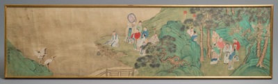 Trois peintures chinoises sur textile: 'Aux bords des rivi&egrave;res', 18/19&egrave;me