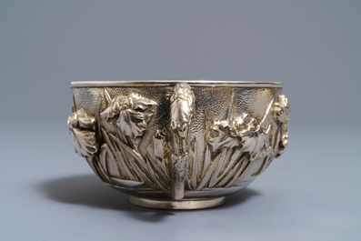 A Japanese silver relief-decorated bowl, 19th C.