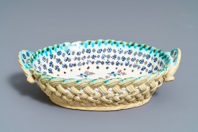 A polychrome Brussels faience '&agrave; la haie fleurie' basket, 18th C.